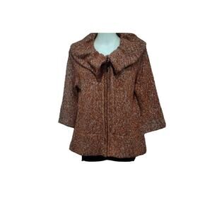 Fever Bulky Knit Zip Cardigan with Large Adjustable Collar, Rust, Sz M